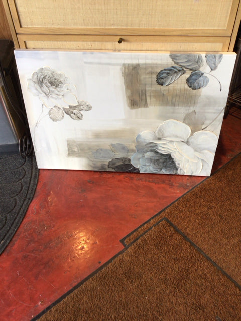 Cream/Black Floral Stretch Canvas Art