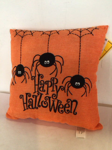 Halloween Orange/Black Polyester Spider Pillow