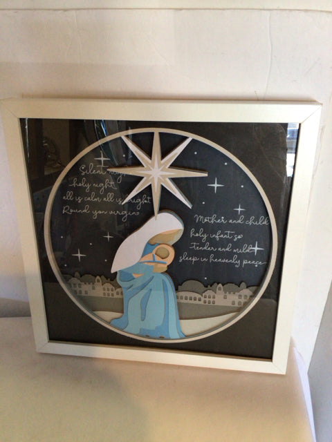 Framed Art Gray/blue Mary Baby Holiday Item
