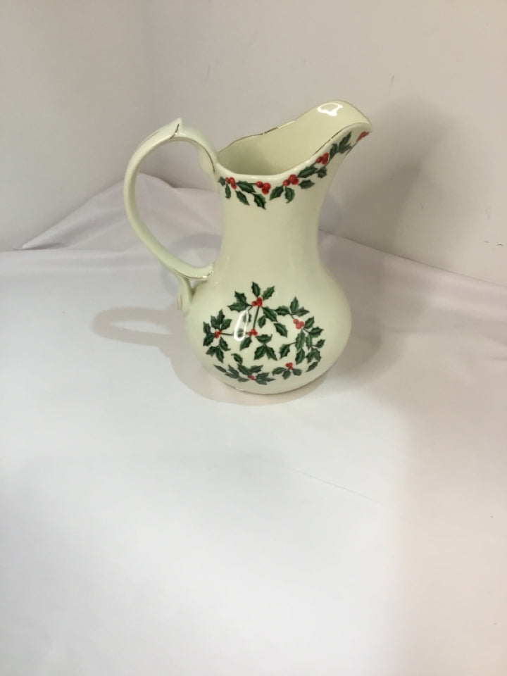 Pitcher White/Green Holly Holiday Item