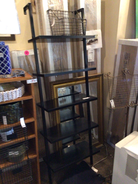 Leaning Black Wood Shelf