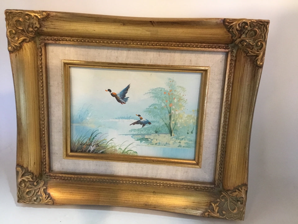 Signed Gold Frame Painting Duck Framed Art