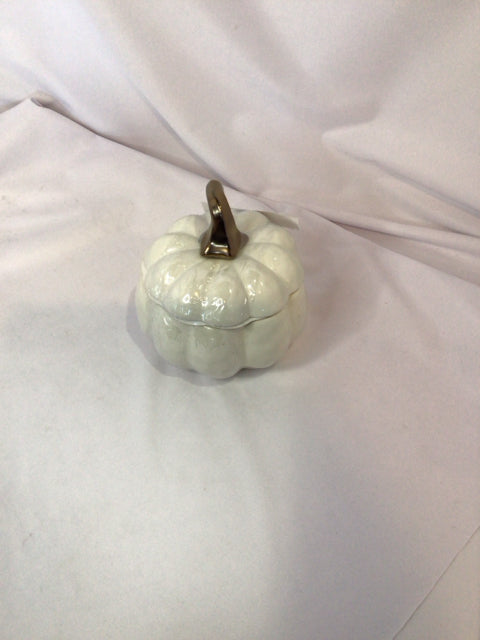 Fall White Ceramic Pumpkin Lidded Holiday Item