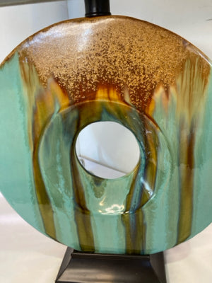 Modern Aqua/Brown Ceramic Circle Lamp