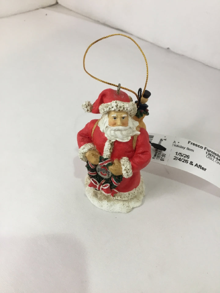 OSU Ornament Red Resin Santa Holiday Item