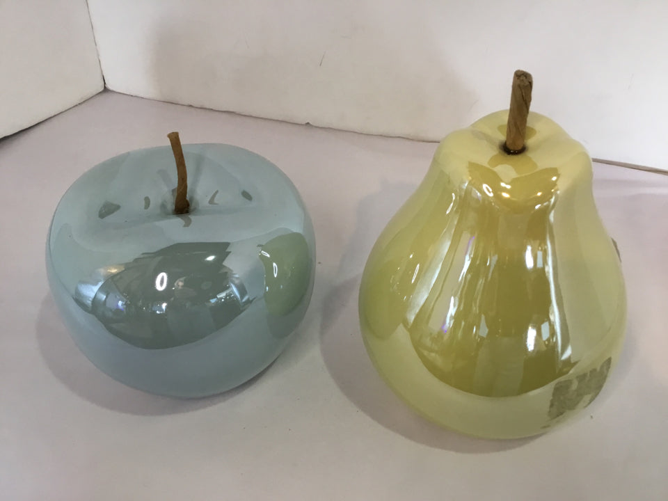 2 Piece Blue/Yellow Glass Apple Pearl Figurine