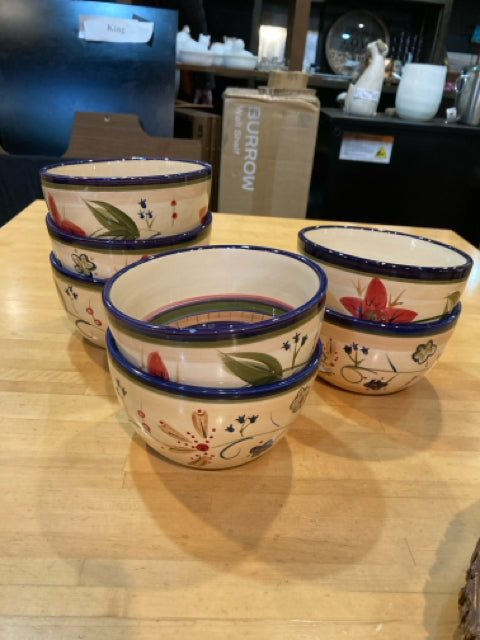 HDesign Set of 7 Blue/Multi Ceramic Floral Bowl Set