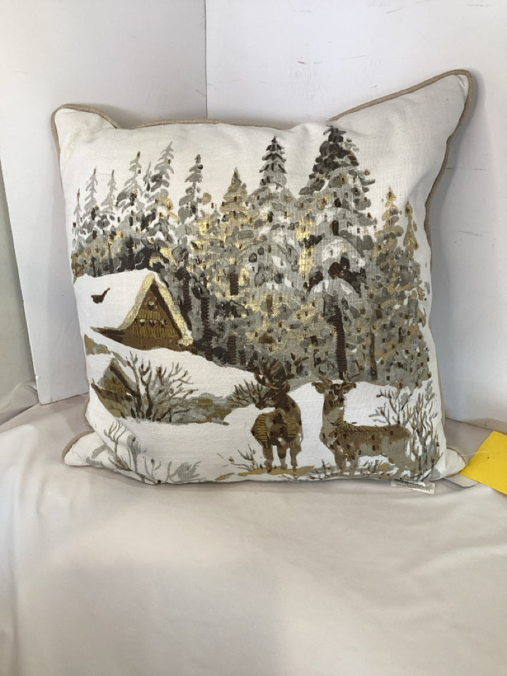 Brown/Gray Cotton Deer Down Filled Pillow
