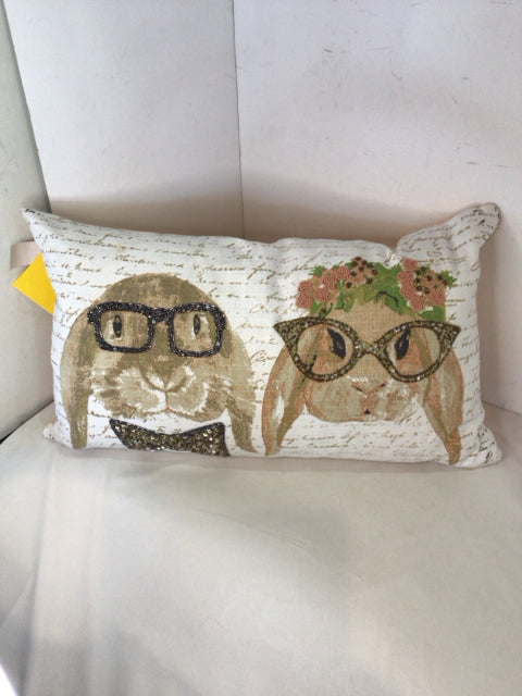 Snuggle Bunny Tan/White Linen Bunnies Pillow