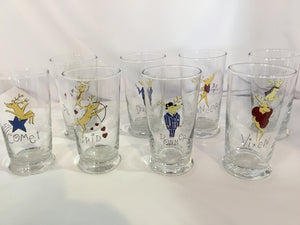 Pottery Barn Set of 8 Clear Glass Reindeer Glasses Holiday Item