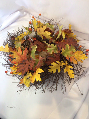 Fall Orange/Brown Silk Flowers Wreath Holiday Item