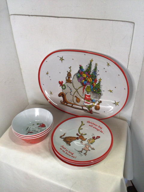 Dr. Seuss Dish Set Red/white Melamine Grinch Holiday Item