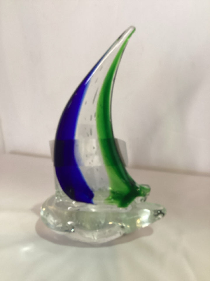Clear Glass Sailboat Statue
