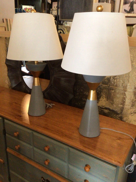 Pair Gray/Gold Resin Lamp Set