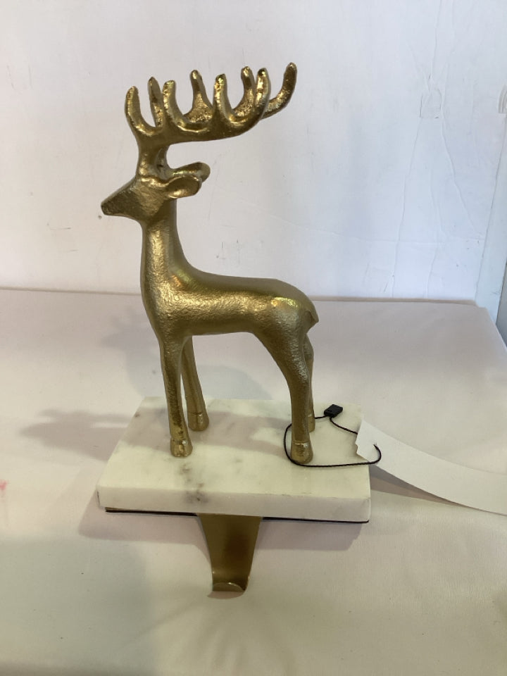 Stocking Hanger Gold/White Metal/Marble Deer Holiday Item