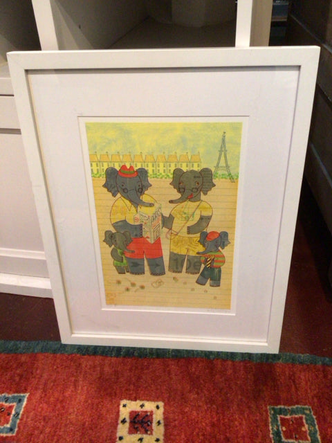 Babar Singing Yellow/Grey Elephant Framed Art