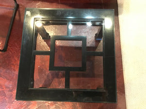 End Wood Glass Top Oriental Black Table