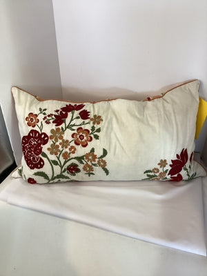 Down White/Red Polyester Floral Pillow