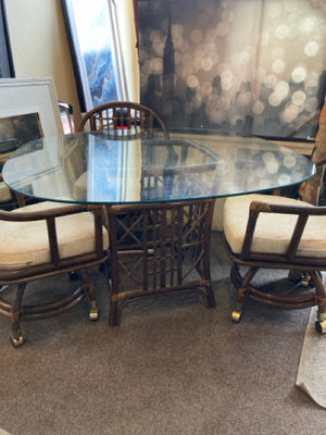 Bamboo Glass Top w/4 Chairs Brown Table & Chairs
