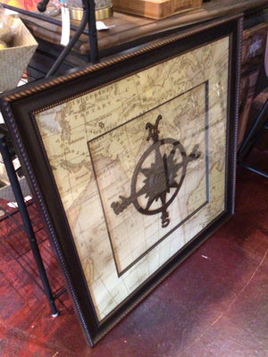 Bronze Compass Map Framed Art