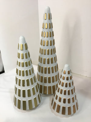 Set of 3 White/Gold Glass Trees Holiday Item