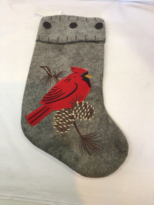 Stocking Gray Felt Cardinal Holiday Item