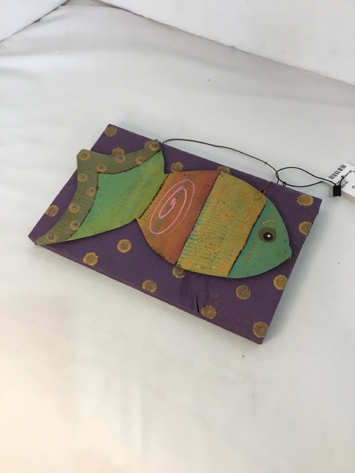 Whimsical Wood Fish Purple Wall Decoration Art