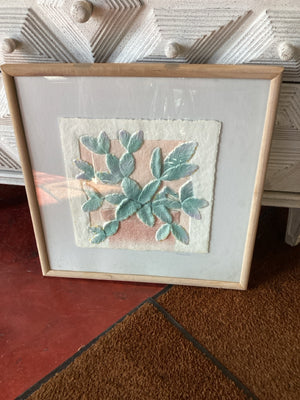 Signed Green/White Plant In Planter Framed Art