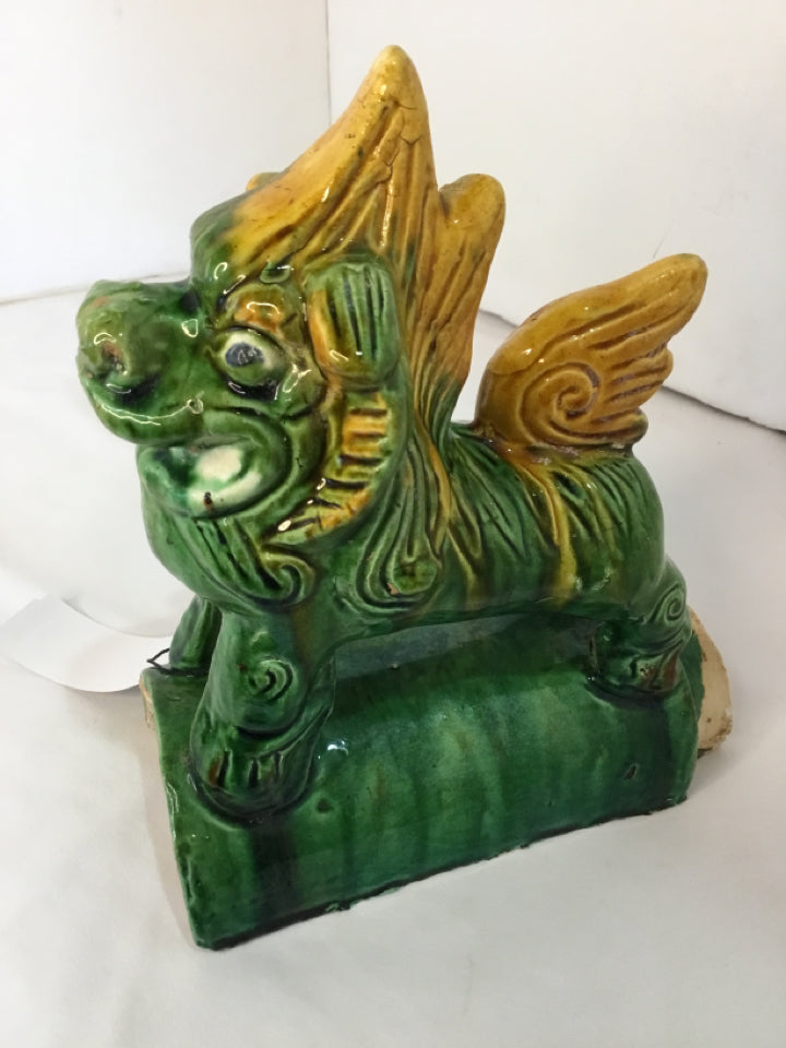 Oriental Green Ceramic Foo Dog Sancai Glaze Statue
