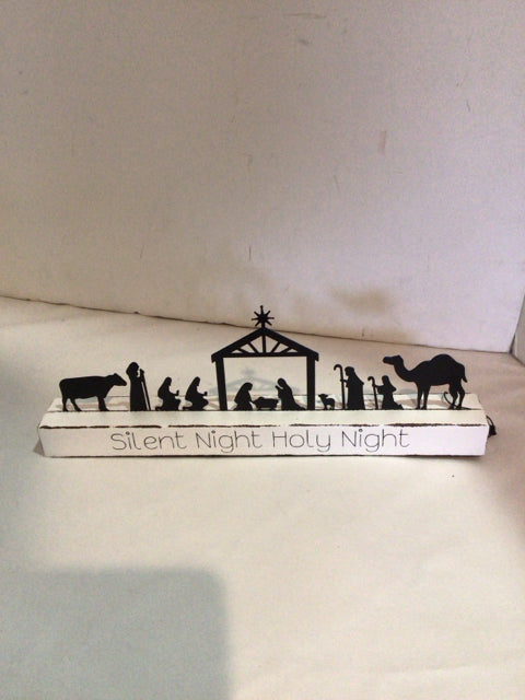 Sign White/Black Wood Nativity Holiday Item