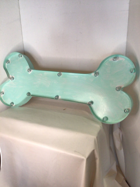 Whimsical Aqua Metal Dog Bone Sign