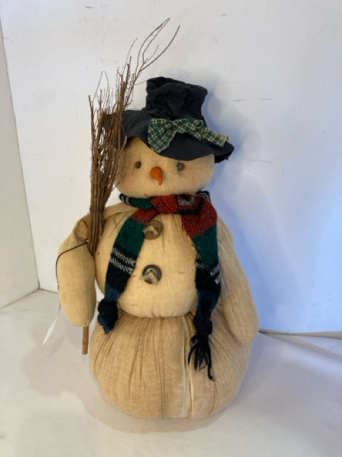 Vintage White/Black Cotton Stuffed Snowman Girl Holiday Item