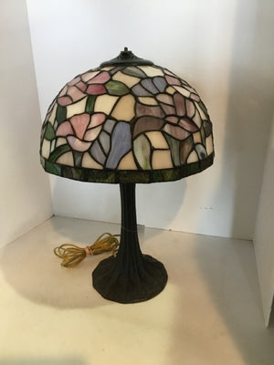 Pink/Blue Stained Glass Flower Lamp