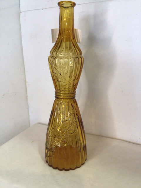 Mid Century Gold Glass Hour Glass Bottle Vase