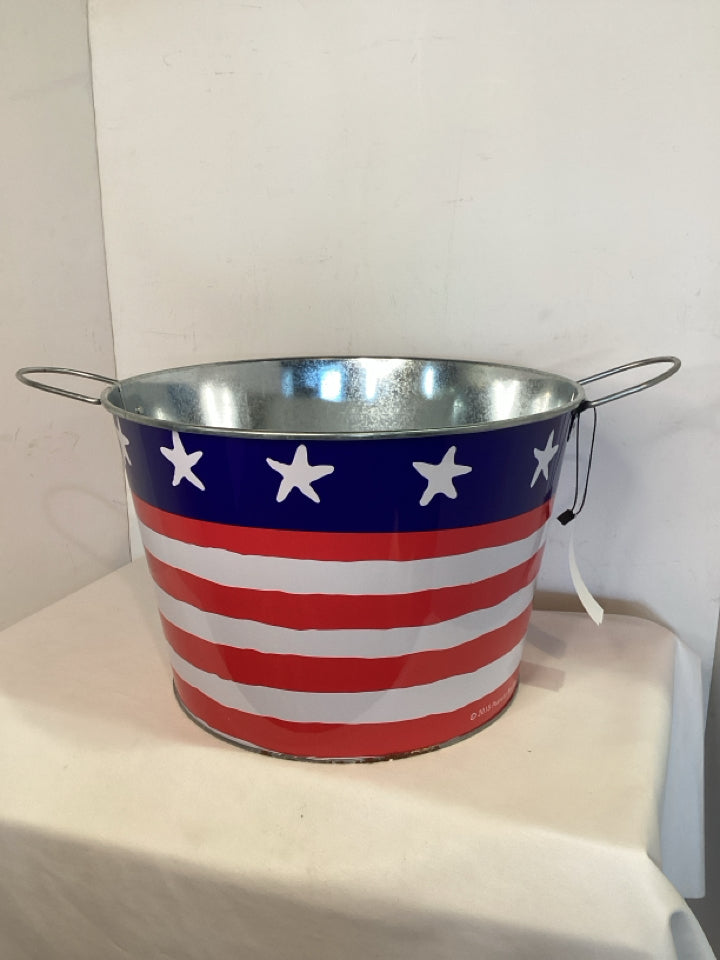 Patriotic Red/White/Blue Metal Flag Bucket