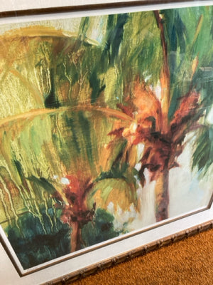 Signed Green/Orange Palm Tree Numbered Framed Art