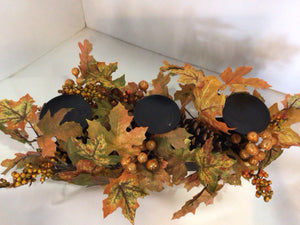 Candle Orange/Brown Leaves Centerpiece