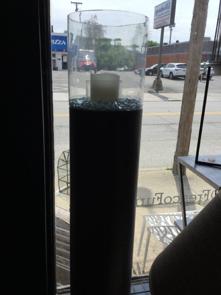 Brown Metal/Glass Cylinder Candle Holder