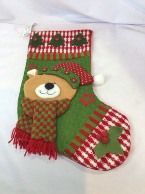 Stocking Red/Green Felt Bear Holiday Item