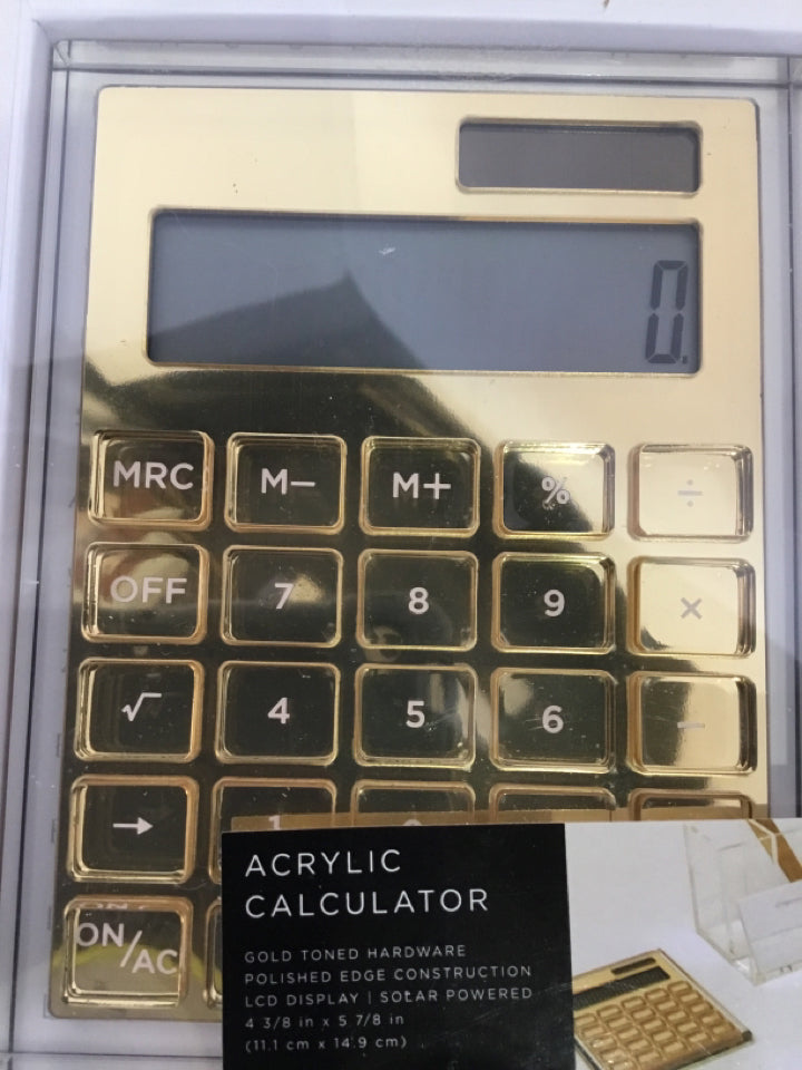 Solar Gold Acrylic Battery Operated Calculator