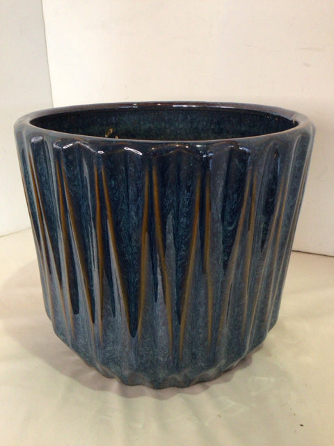 Blue Terracotta Ribbed Planter