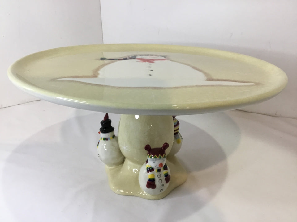 Oneida Cake Plate White/Multi Ceramic Snowmen Holiday Item