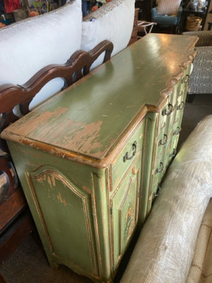 French Country Wood Painted Buffet Green Dresser/Chest