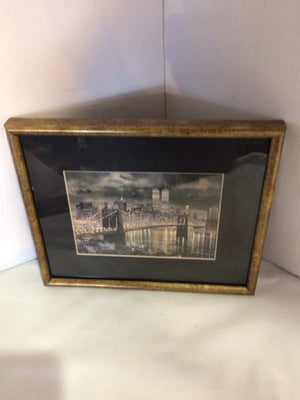 Vintage Black/White City Scape Framed Art