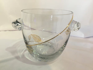 Clear/Gold Glass Leaves Ice Bucket