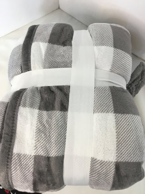 NEW Gray/White Velour Plaid Blanket