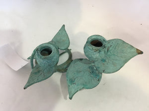Vintage Blue Cast Iron Double Leaves Candle Holder
