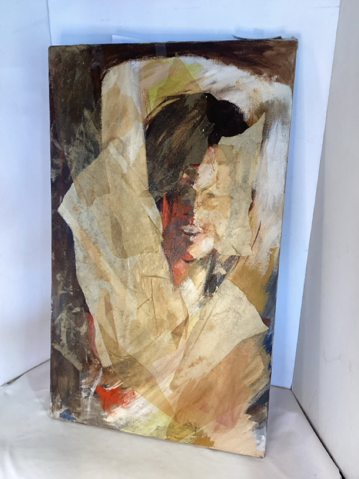 Abstract Brown/Cream Canvas Face Stretch Canvas Art