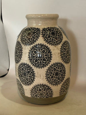 Blue/White Stoneware Mandela Jar Vase