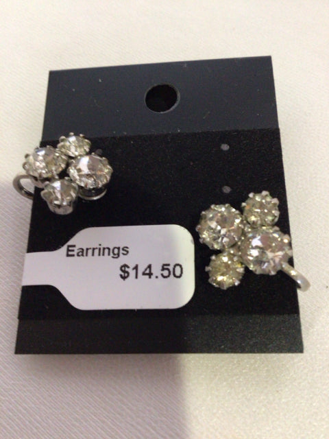 Silver Clip on Rhinestone Earrings